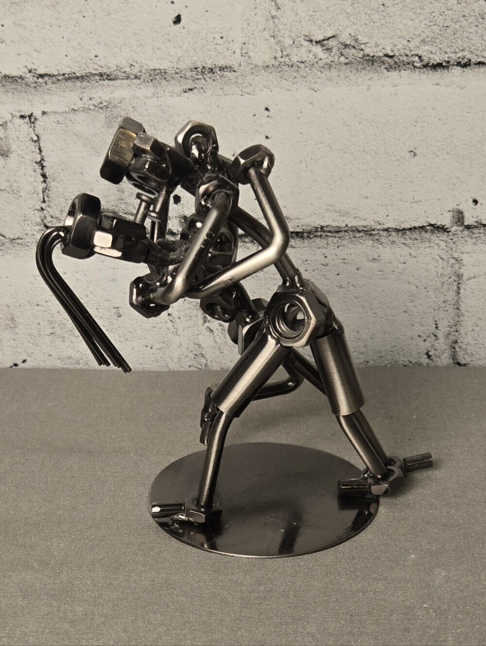 Metal Motorcycle Rider Sculpture Nut Bolt Biker Industrial Garage Art